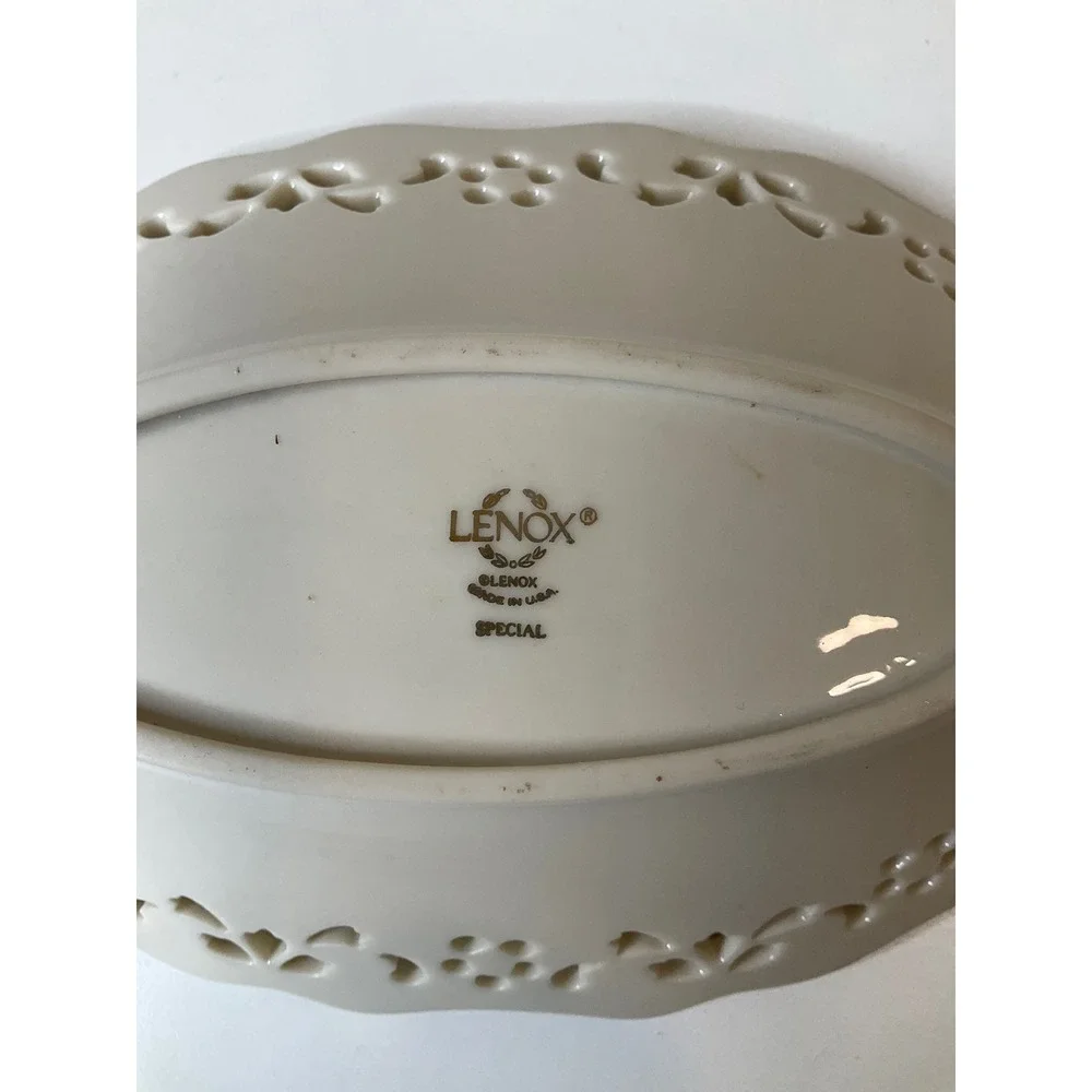 Vtintage Lenox Pierced Oval Trinket Dish 24K Gold Trimmed Fine China Porcelain